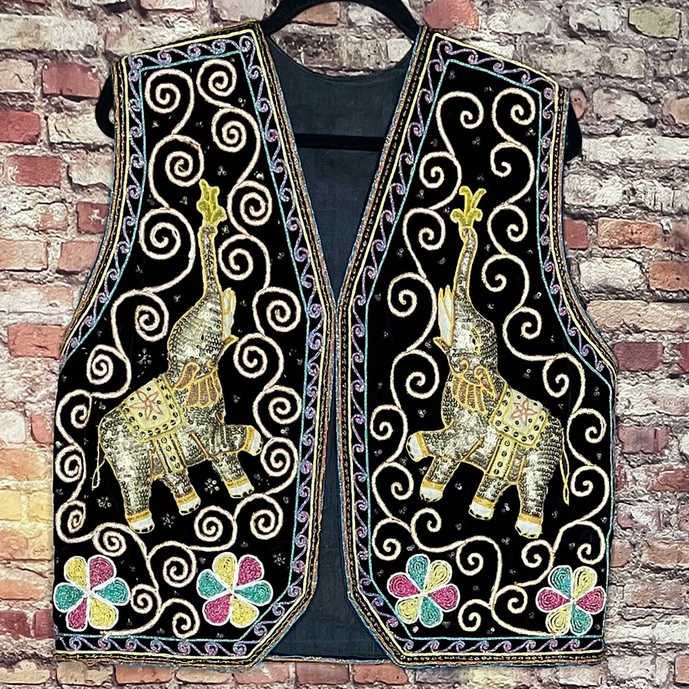 Vintage Sequin Elephant Vest